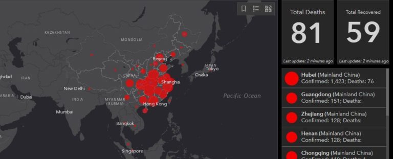 このサイトでは全世界での「コロナウィルスの拡大」をリアルタイムに確認することができます